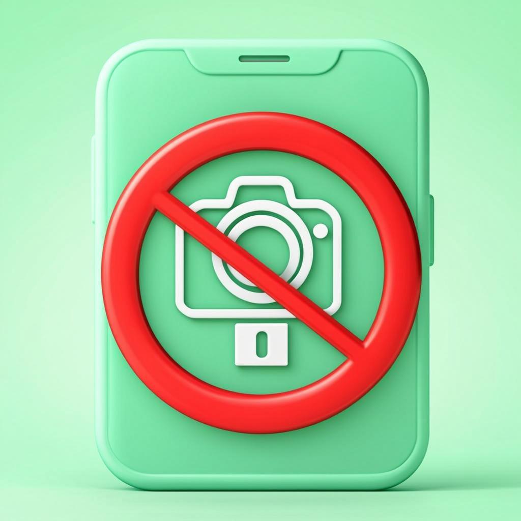 Smartphone with a red prohibition icon over a screenshot button indicating screenshot blocking