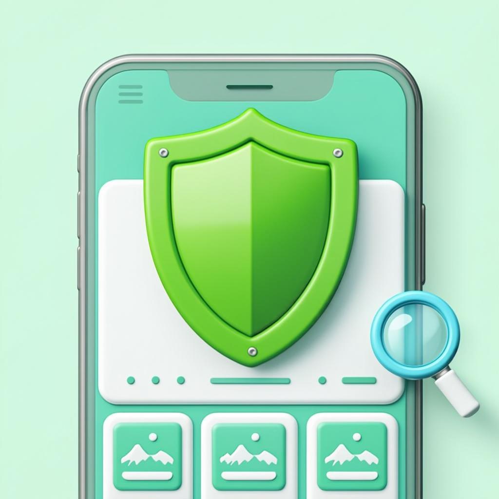 Smartphone gallery protected by a green shield indicating secure photo and video viewing