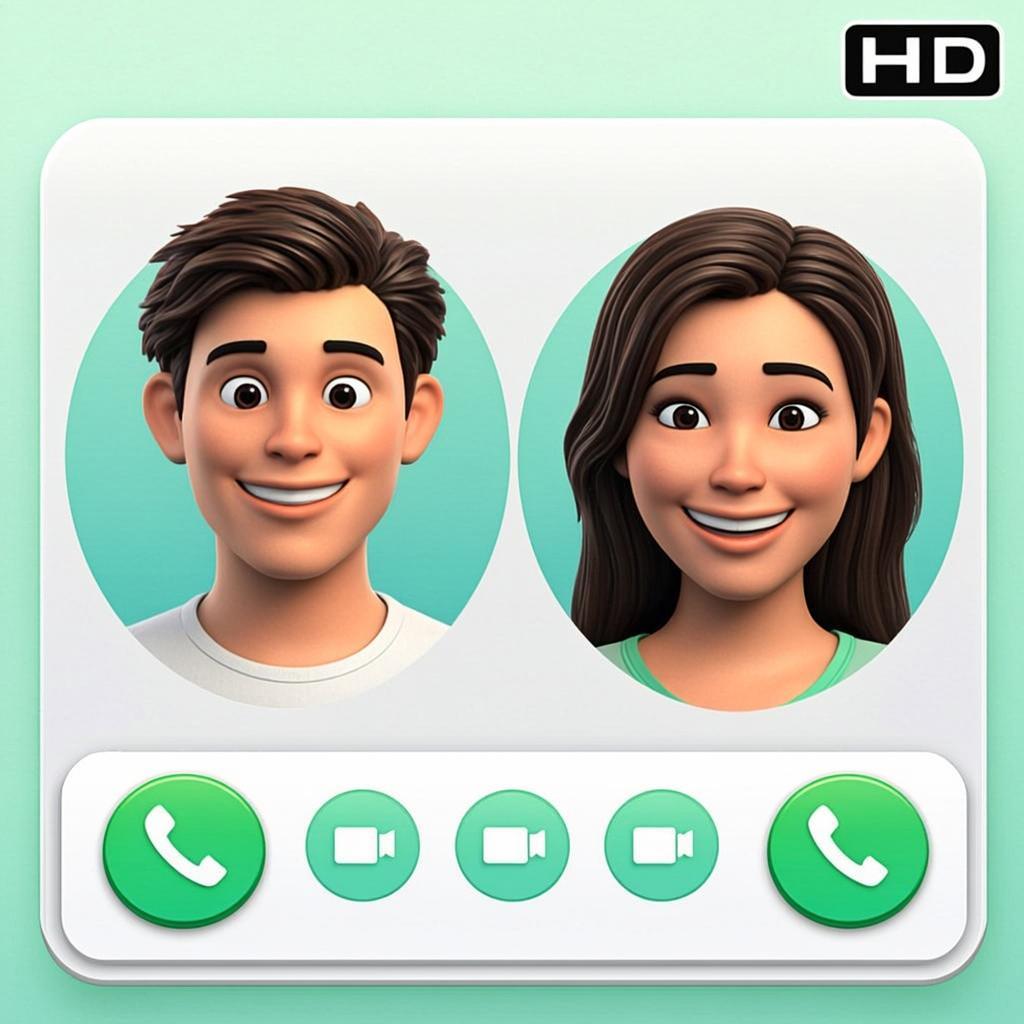 Smartphone video call interface with two user avatars and green call controls
